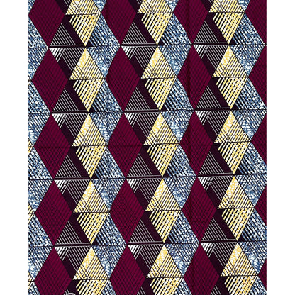 African Print Fabric/ Ankara - Plum, Gray, Yellow, Brown ‘Ìyálódé Facets' Design, 1 YARD