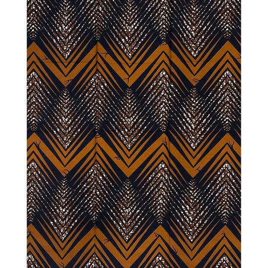 African Print Fabric/ Ankara - Brown, Blue 'Compound Lines', 1 YARD