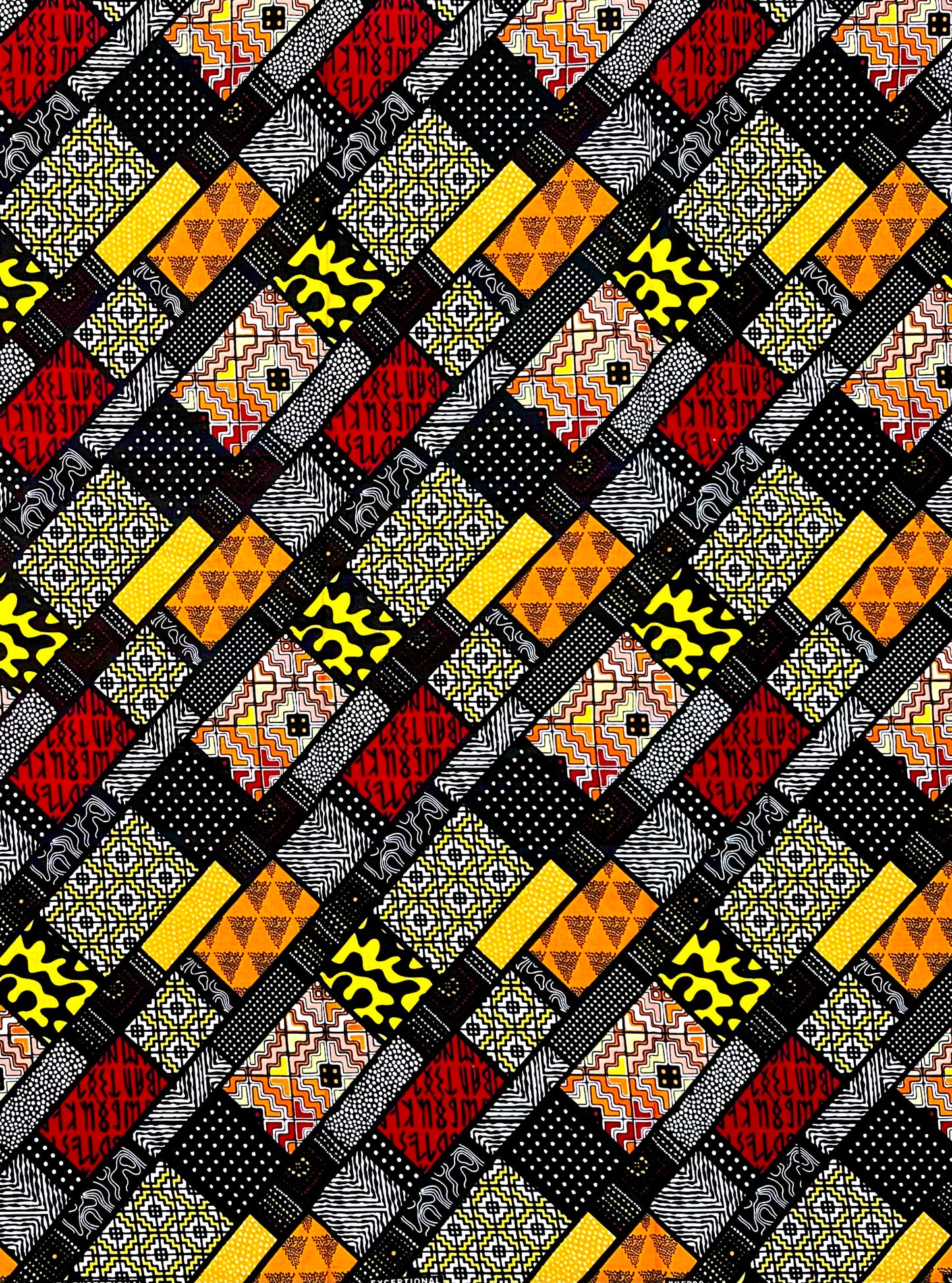 African Print Fabric/ Ankara - Red, Black, Yellow, Orange 'Omenala Code' Design, YARD or WHOLESALE