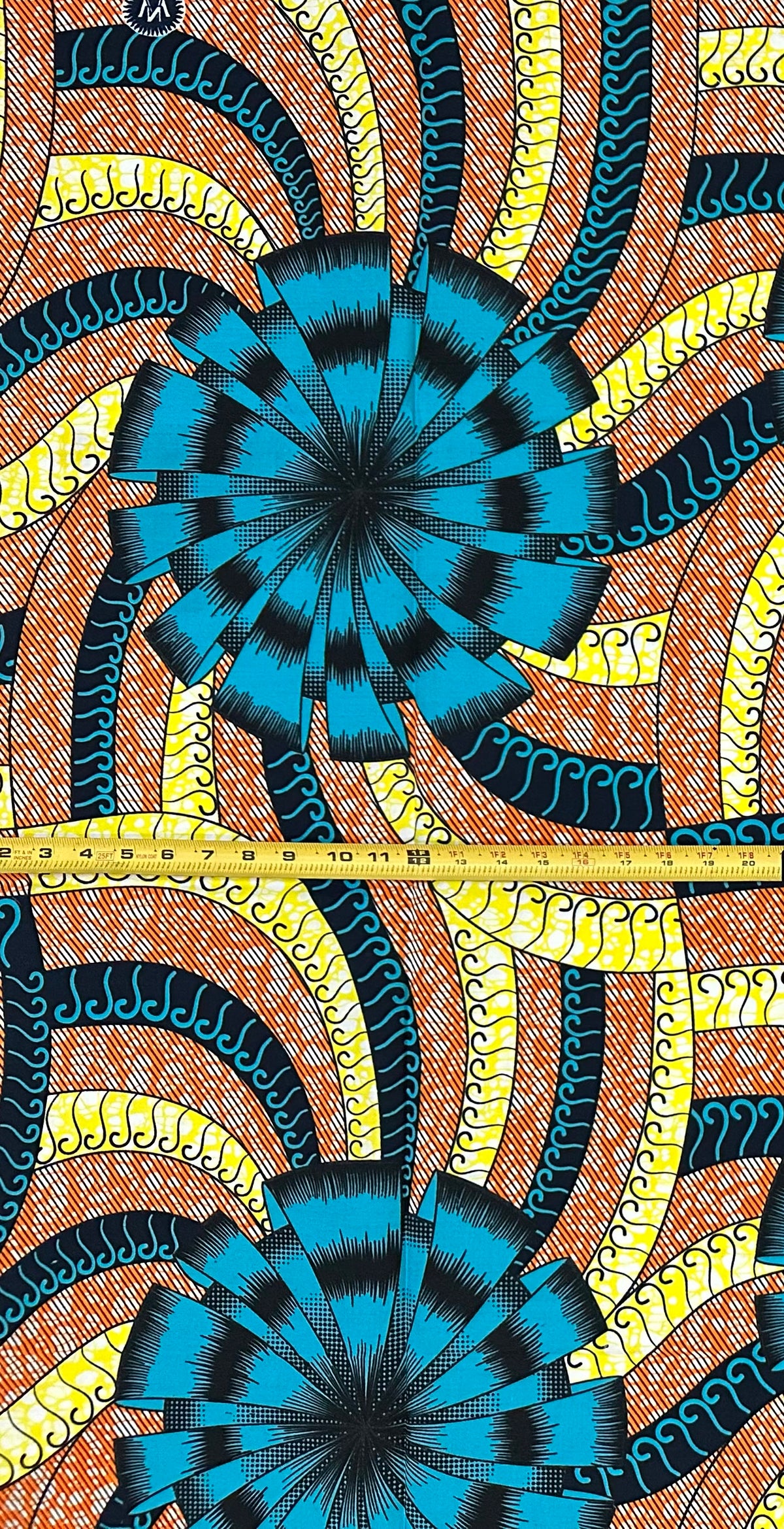 African Print Fabric/ Ankara - Blue, Orange, Yellow "Center Stage" Design, Yard
