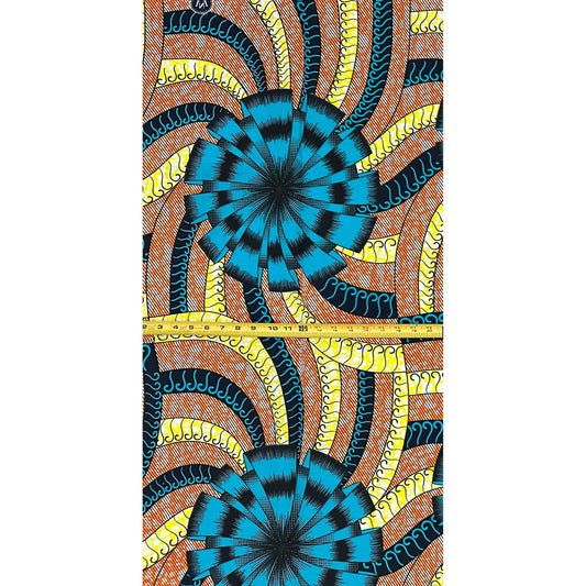 African Print Fabric/ Ankara - Blue, Orange, Yellow "Center Stage" Design, Yard