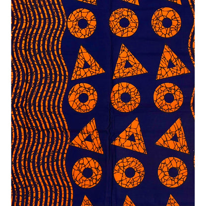 African Print Fabric/ Ankara - Blue, Orange 'Odan Rhythm', Per Yard or Wholesale