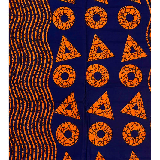 African Print Fabric/ Ankara - Blue, Orange 'Odan Rhythm', Per Yard or Wholesale