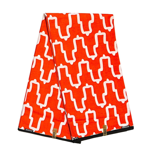 African Print Fabric/ Ankara - Orange, White 'City of Joy', Per Yard or Wholesale