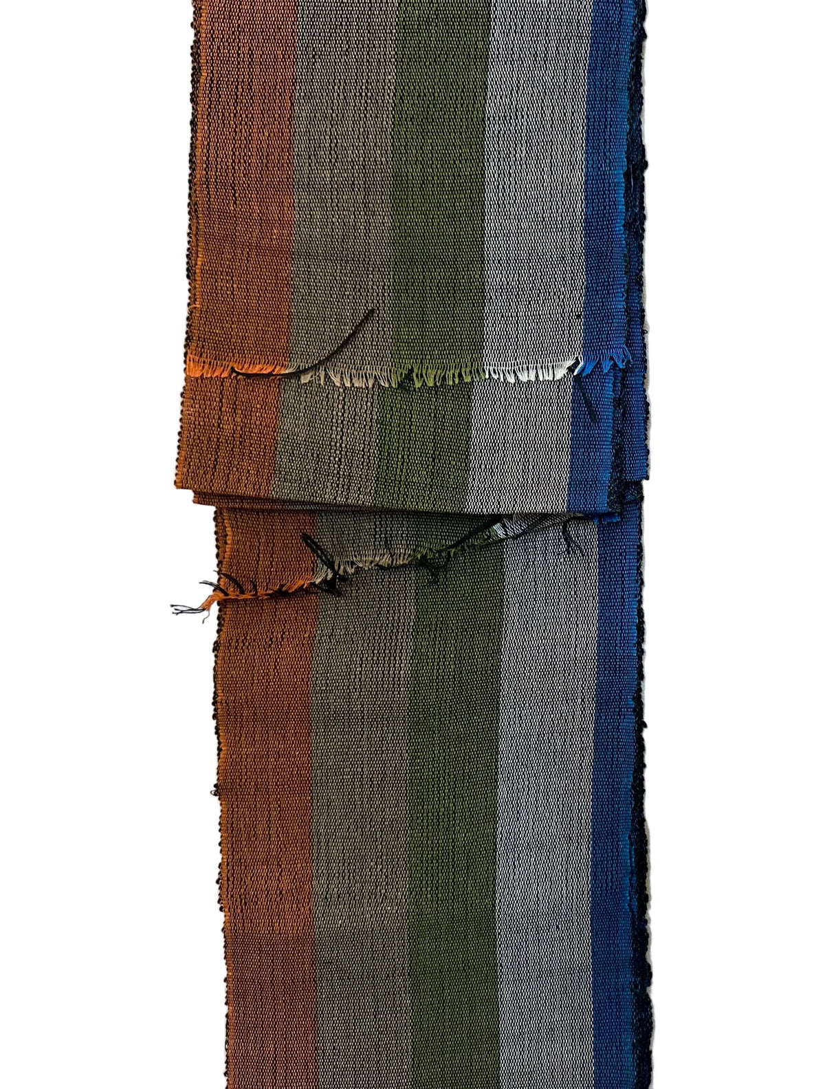 Aso-Oke Fabric / Yoruba Hand-Woven Textile – Orange, Khaki, Green, Gray, Blue ‘Grace’, Per Yard
