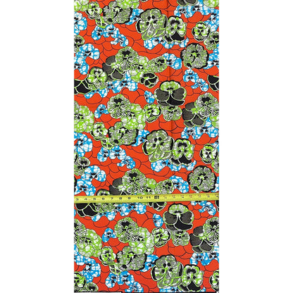 African Print Fabric/ Ankara - Orange, Green, Blue, Brown 'Wild Garden Mix,' YARD
