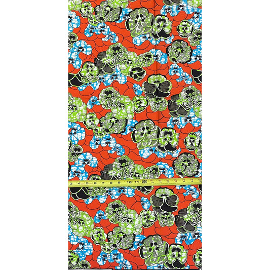 African Print Fabric/ Ankara - Orange, Green, Blue, Brown 'Wild Garden Mix,' YARD