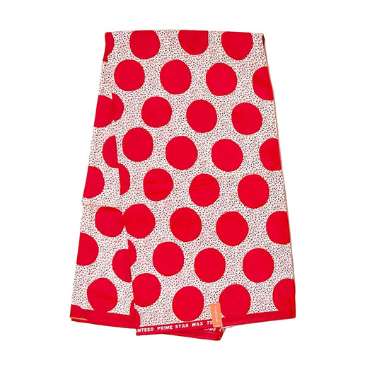 African Print Fabric/ Ankara - Red, White, Brown 'Dot Com' Design, YARD or WHOLESALE