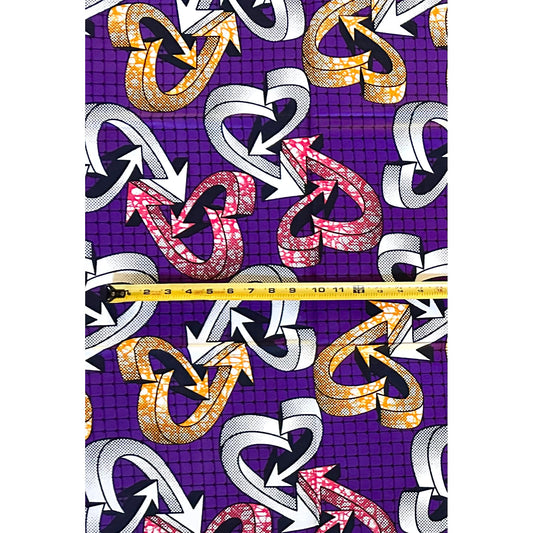 African Print Fabric/ Ankara - Purple, Pink, Orange ‘Tegra Link' Design, YARD