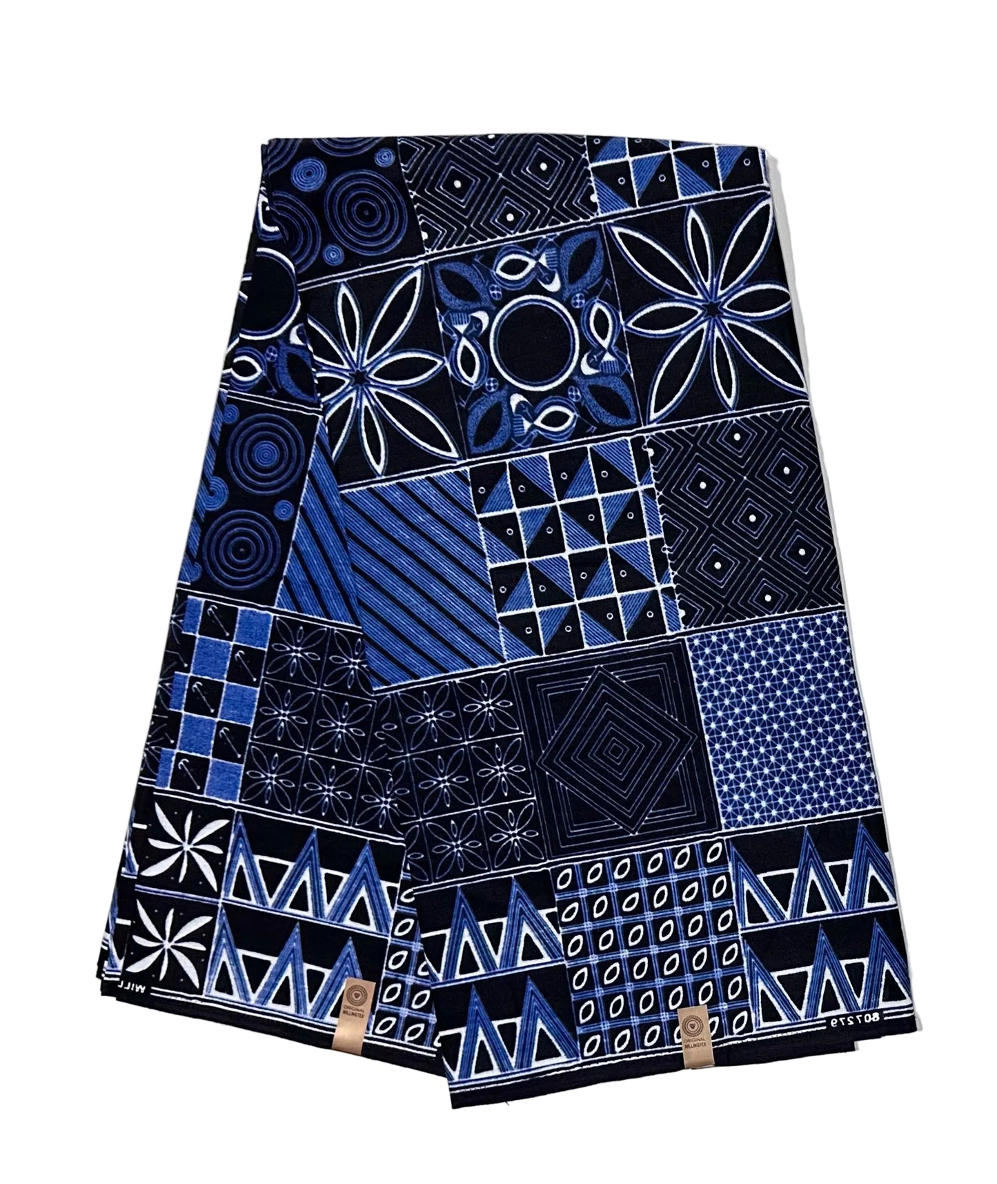 African Print Fabric/ Ankara - Shades of Blue, White 'House of Shapes' Design, YARD or WHOLESALE