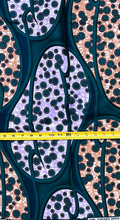 African Print Fabric/ Ankara - Purple, Brown, Green ‘The Shape of Tomorrow' Design, 1 YARD