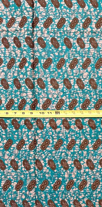 African Print Fabric/ Ankara - Teal, Brown, Beige 'Coffee Before Sunrise', 1 Yard