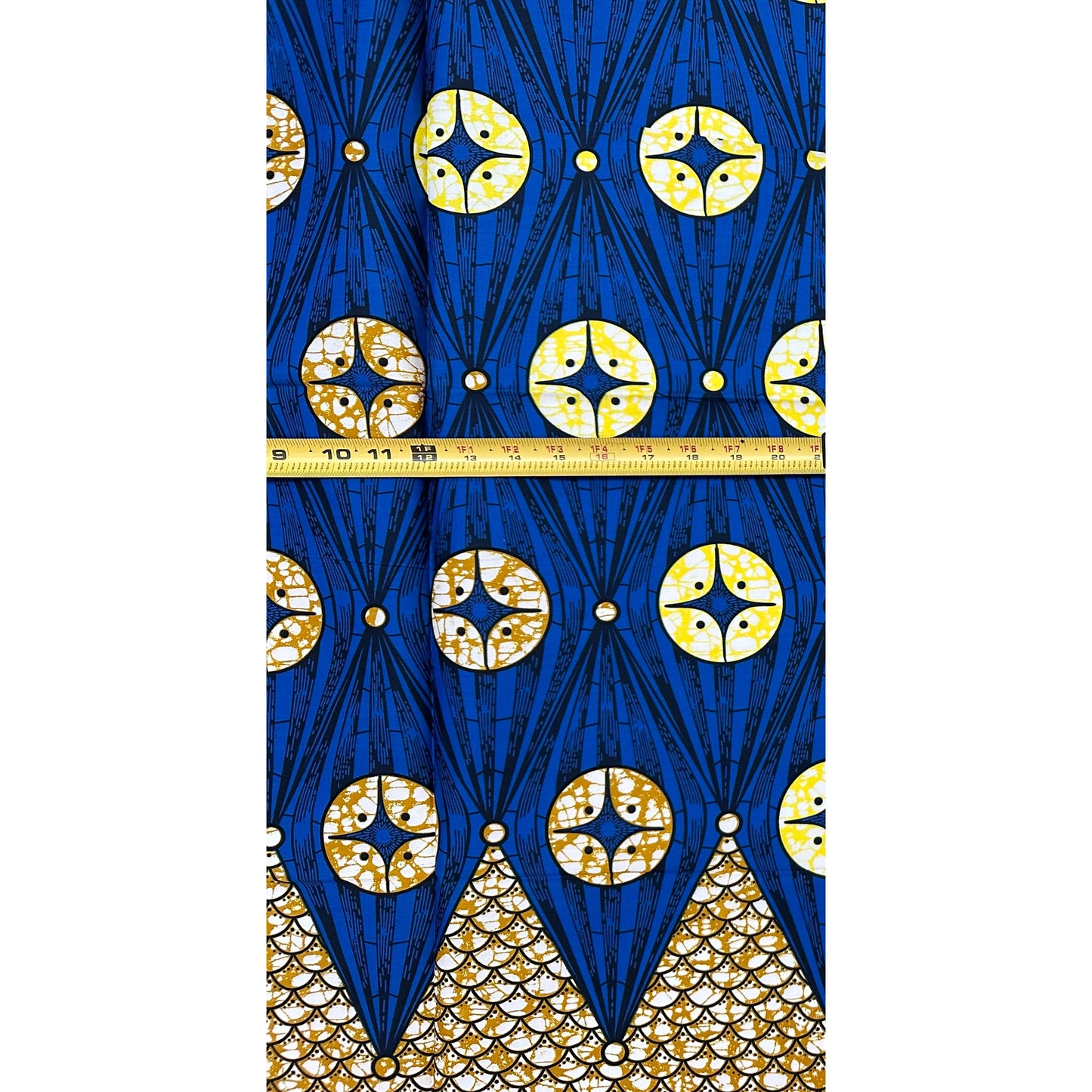 African Print Fabric/ Ankara - Blue, Yellow, Brown 'Celestial Mathematics', 1 YARD