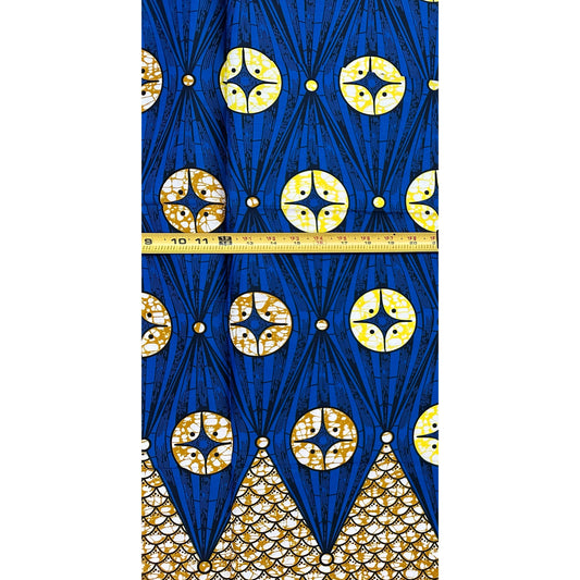 African Print Fabric/ Ankara - Blue, Yellow, Brown 'Celestial Mathematics', 1 YARD