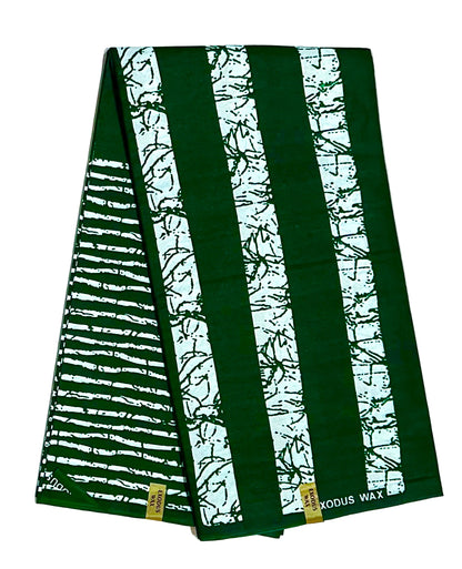 African Print Fabric/ Ankara - Green, White 'Iroko Lineage ' Design, YARD or WHOLESALE
