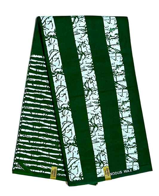 African Print Fabric/ Ankara - Green, White 'Iroko Lineage ' Design, YARD or WHOLESALE