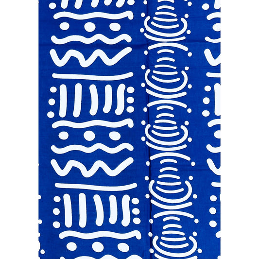 African Print Fabric/ Ankara - Blue, White 'Nuru Script', Per Yard or Wholesale