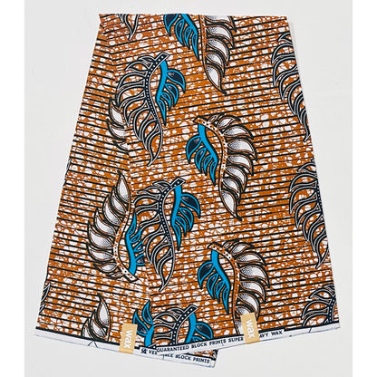 African Print Fabric/ Ankara - Brown, Blue 'Booked Through December ', YARD or WHOLESALE