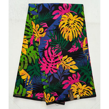 African Print Fabric/ Ankara - Blue, Yellow, Pink, Green, Black 'Pankshin Opulence' Design, YARD or WHOLESALE