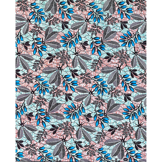 African Print Fabric/ Ankara - Pink, Shades of Blue, Brown ‘Saturday Wedding' Design, 1 YARD