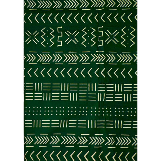 African Print Fabric/ Ankara - Green, Cream 'Taye Legacy' Design, YARD or WHOLESALE