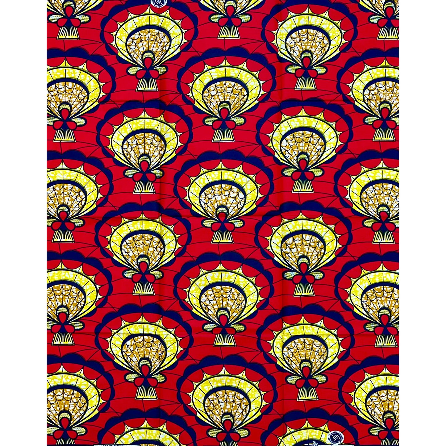 African Print Fabric/Ankara - Red, Yellow, Navy "Asantehene Court" , 1 Yard