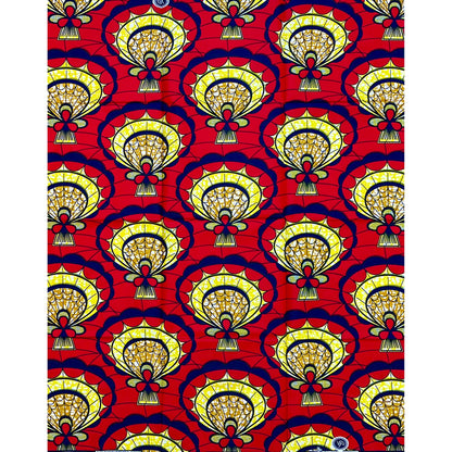 African Print Fabric/Ankara - Red, Yellow, Navy "Asantehene Court" , 1 Yard