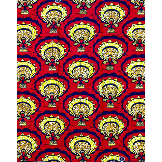 African Print Fabric/Ankara - Red, Yellow, Navy "Asantehene Court" , 1 Yard