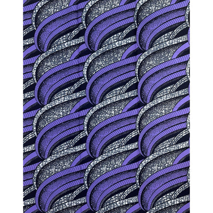 African Print Fabric/Ankara - Purple, Gray “Labalaba Waves" Design, 1 Yard