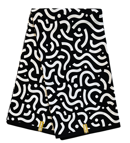 African Print Fabric/ Ankara - Black, White 'Skelewu' Design, YARD or WHOLESALE