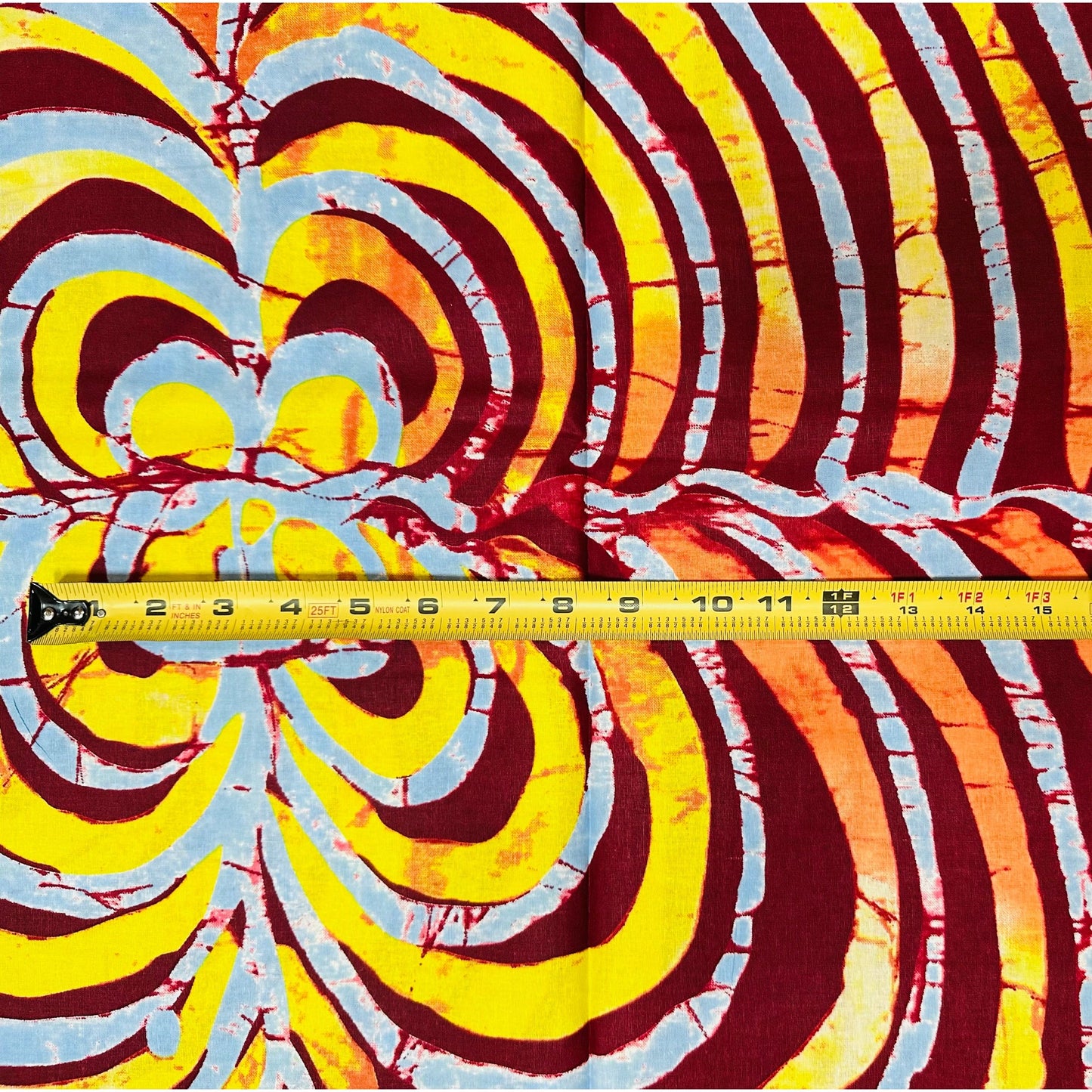 African Print Fabric/ Ankara - Orange, Yellow, Blue, Brown 'Shoki Spin' Design, YARD or WHOLESALE
