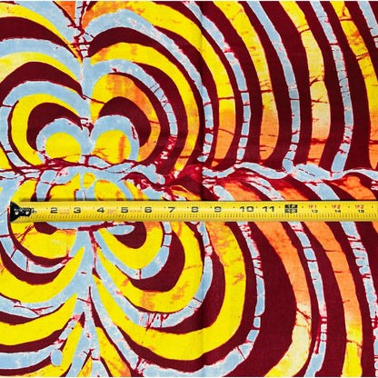 African Print Fabric/ Ankara - Orange, Yellow, Blue, Brown 'Shoki Spin' Design, YARD or WHOLESALE