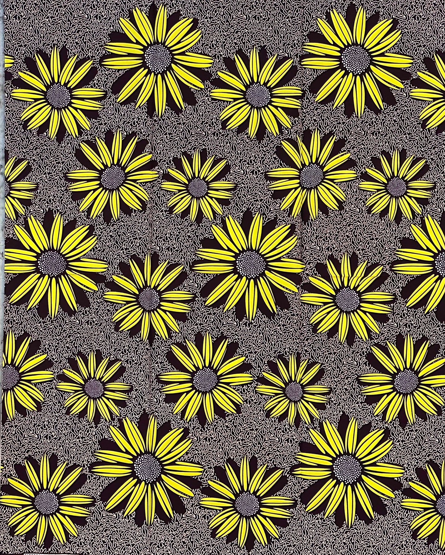 African Print Fabric/ Ankara - Yellow, Brown, Beige "Sunflowers at Dusk", 1 YARD