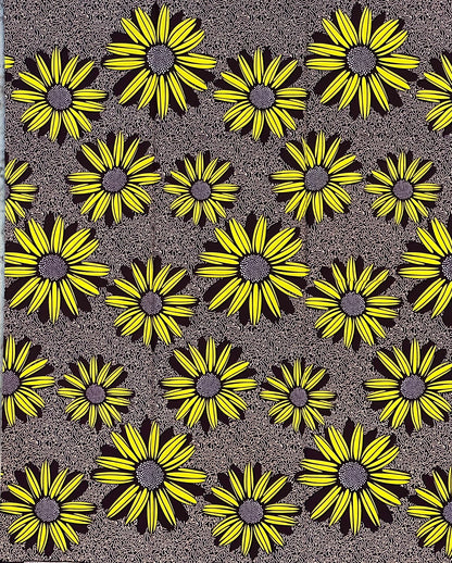 African Print Fabric/ Ankara - Yellow, Brown, Beige "Sunflowers at Dusk", 1 YARD