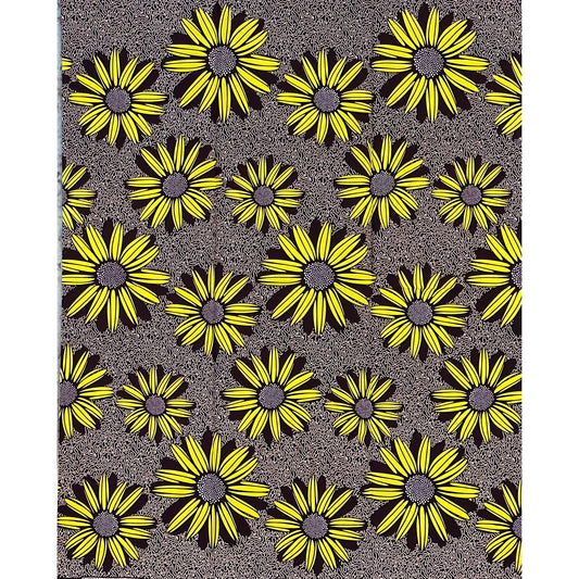 African Print Fabric/ Ankara - Yellow, Brown, Beige "Sunflowers at Dusk", 1 YARD