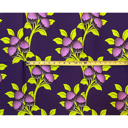 African Print Fabric/ Ankara - Purple, Green ‘Ogene Harvest' Design, YARD