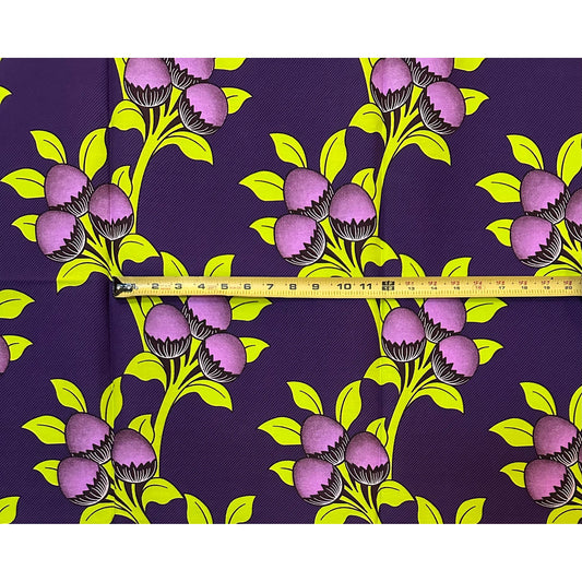 African Print Fabric/ Ankara - Purple, Green ‘Ogene Harvest' Design, YARD