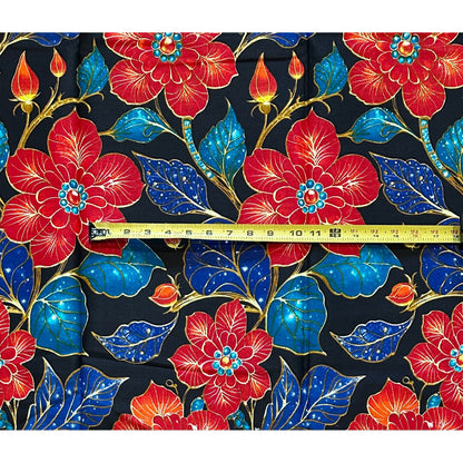 African Print Fabric/ Ankara - Red, Blue, Brown, Black ‘Bloom Without Permission', YARD or WHOLESALE
