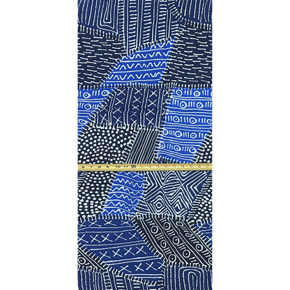 African Print Fabric/ Ankara - Black, Blue, White 'Mudcloth Notes', YARD or WHOLESALE