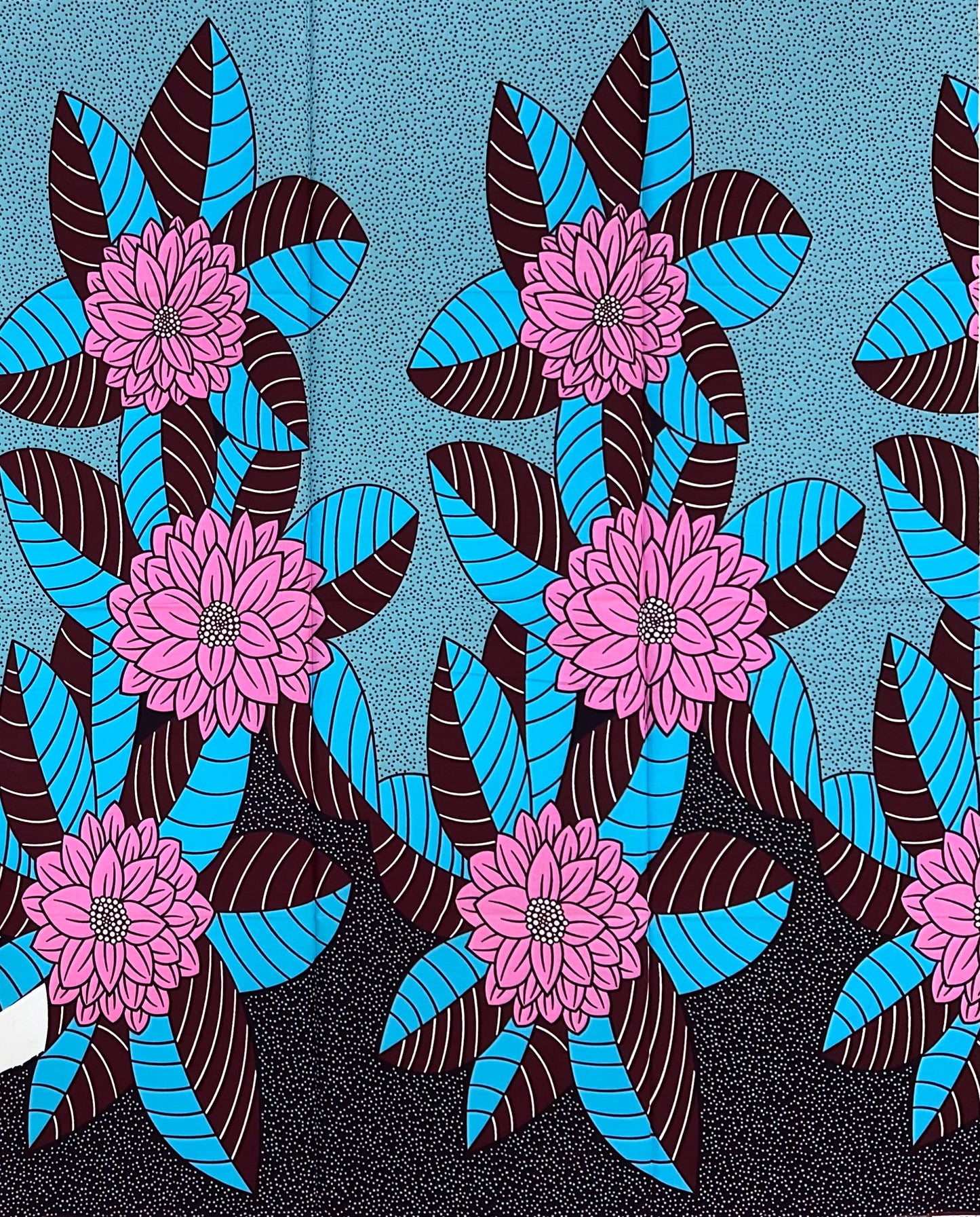 African Print Fabric/ Ankara - Pink, Blue "Tea At Falomo" Design, 1 Yard **Slightly Flawed**