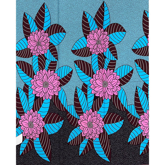 African Print Fabric/ Ankara - Pink, Blue "Tea At Falomo" Design, 1 Yard **Slightly Flawed**