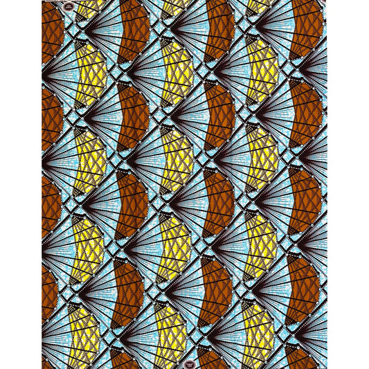 African Print Fabric/ Ankara - Blue, Brown, Yellow ‘Kọ́lé Path' Design, 1 YARD
