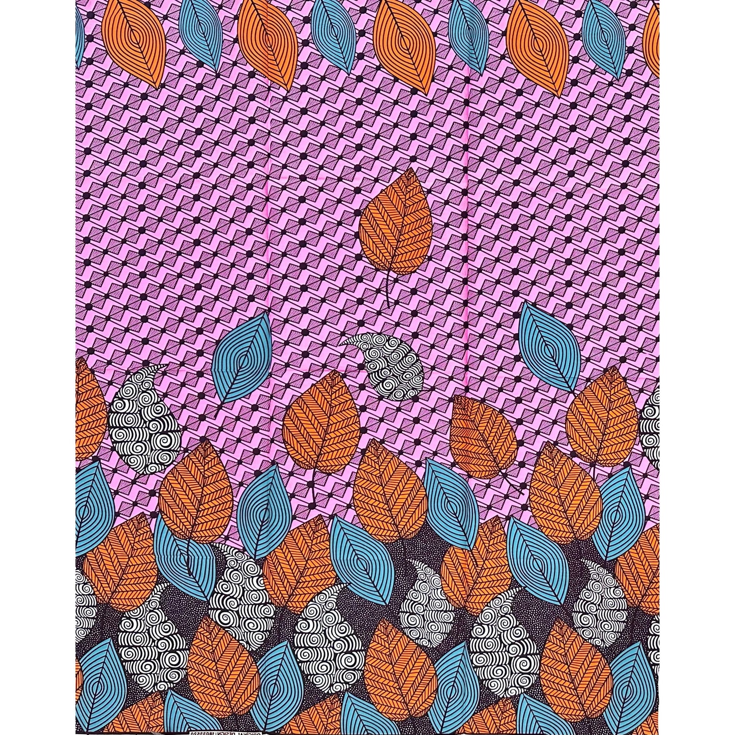 African Print Fabric/ Ankara - Pink, Orange, Gray, Brown 'Gathered Leaves', 1 YARD