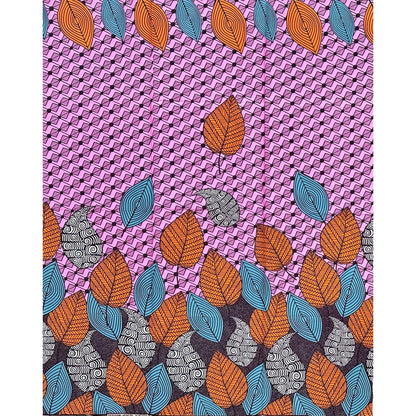 African Print Fabric/ Ankara - Pink, Orange, Gray, Brown 'Gathered Leaves', 1 YARD
