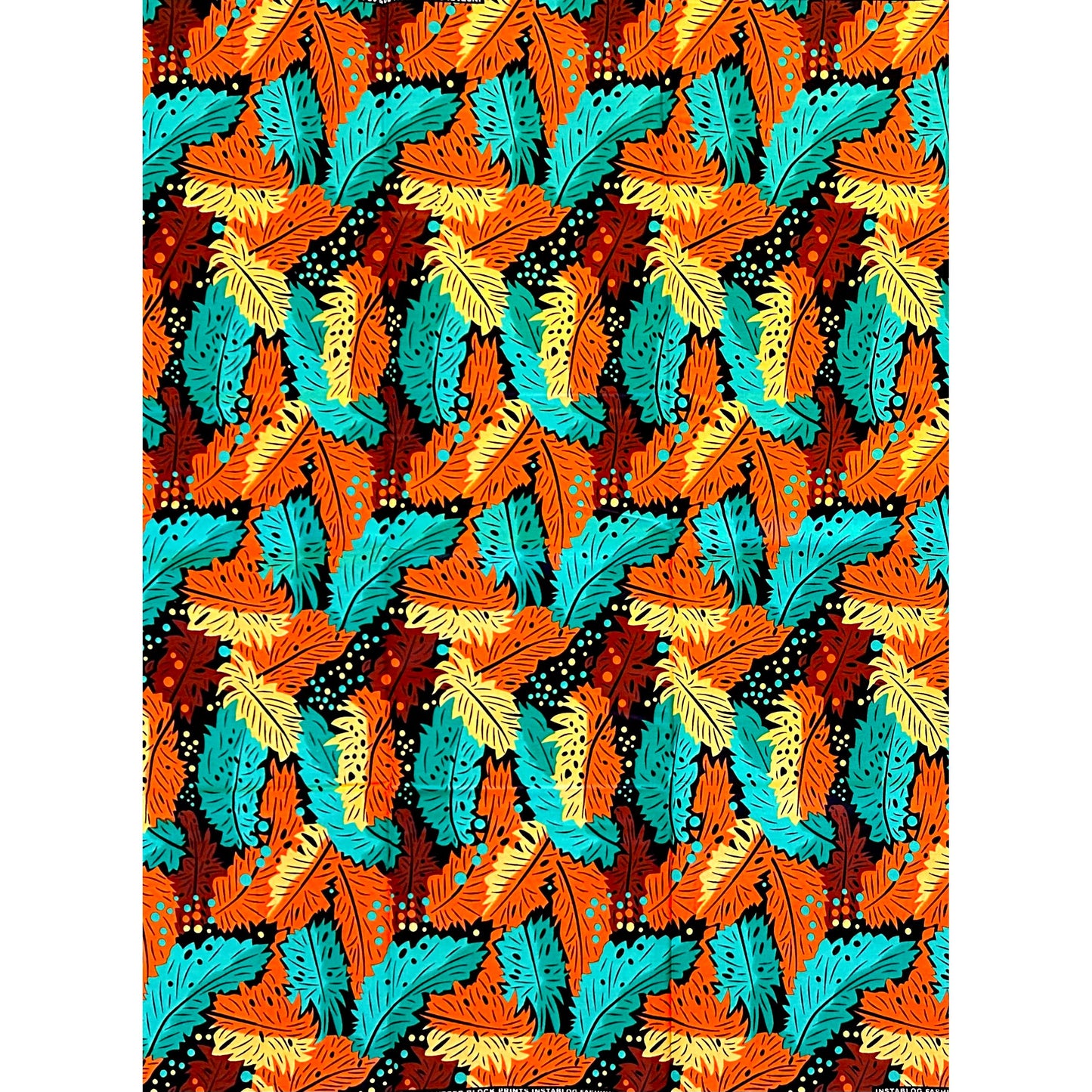 African Print Fabric/ Ankara - Orange, Yellow, Teal, Brown 'Black Soil Flame' Design, YARD or WHOLESALE