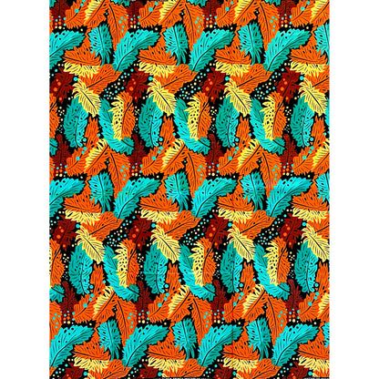 African Print Fabric/ Ankara - Orange, Yellow, Teal, Brown 'Black Soil Flame' Design, YARD or WHOLESALE