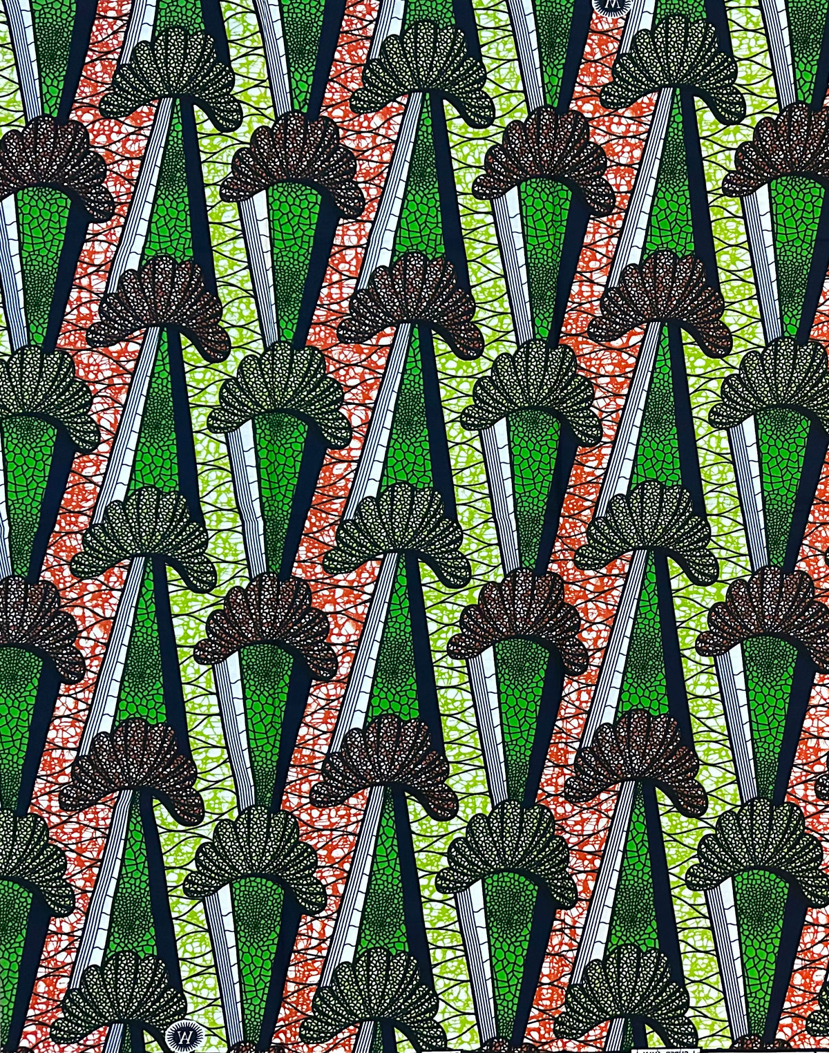 African Print Fabric/ Ankara - Orange, Green, Navy 'Roots & Routes' Design, 1 Yard