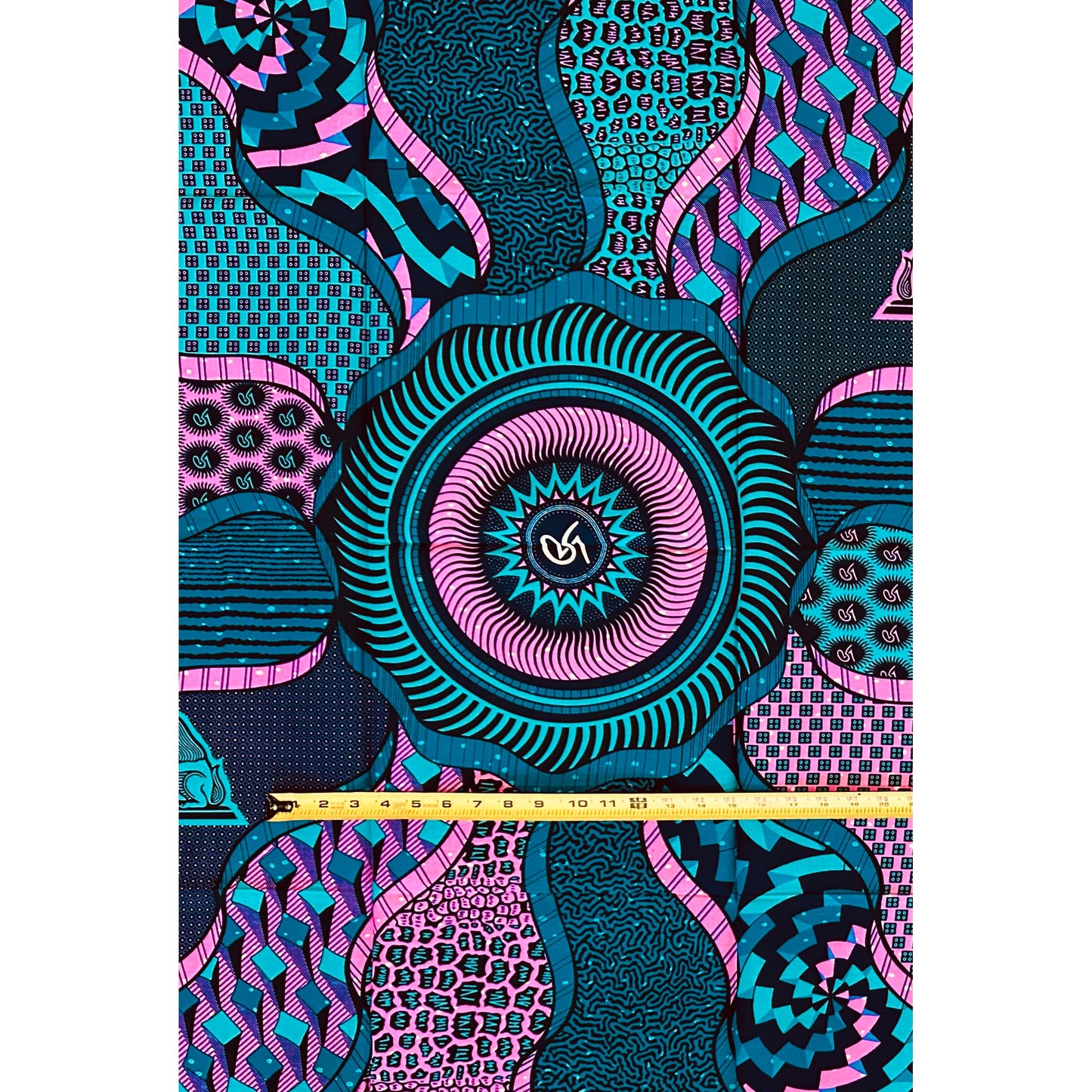 African Print Fabric/ Ankara - Teal, Pink, Navy, Black ‘Heart of Ile ' Design, 1 YARD