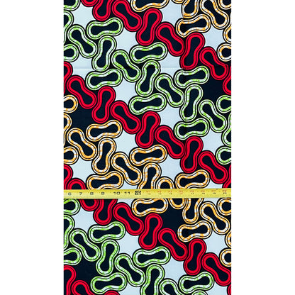 African Print Fabric/ Ankara - Red, Orange, Green 'No Loose Ends' Design