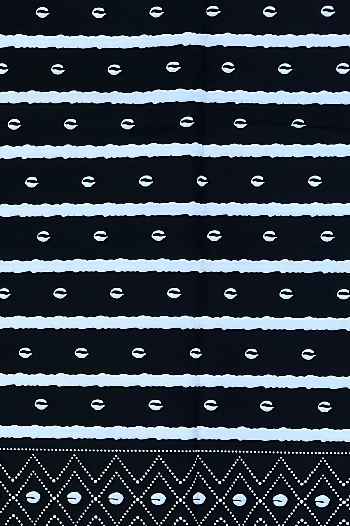 African Print Fabric/ Ankara - Black, White 'Shells & Stripes' Design, YARD or WHOLESALE